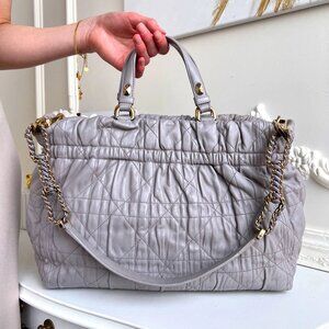 Christian Dior Quilted Cannage Gray Leather Gaufre Delices Handbag Purse B0871